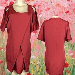 Jessica Simpson M Red Cross-Over Front Zip Back Cold Shoulder Short Sleeve Dress